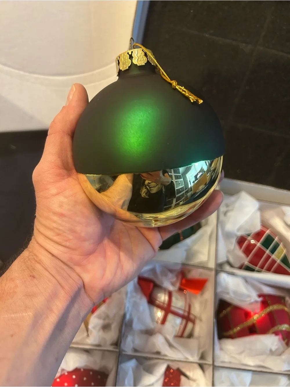 Festive Red & Green Glass Christmas Ornament Set